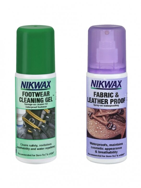 Nikwax rinkinys audinio ir odos hidroizoliacinis impregnantas ir batų valymo gelis 2x125ml NI-86